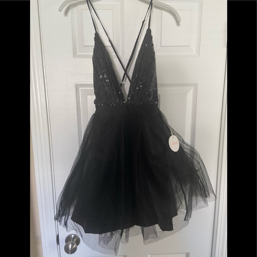 Lulus Black Sequined Crisscross Dress